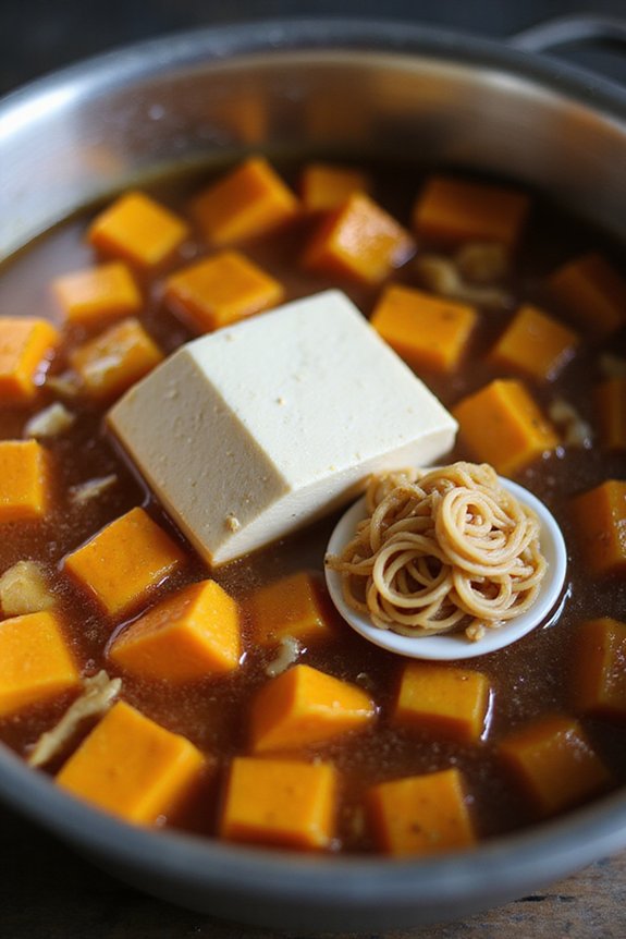 Creamy Pumpkin Tofu Miso Soup (Quick) - preparation