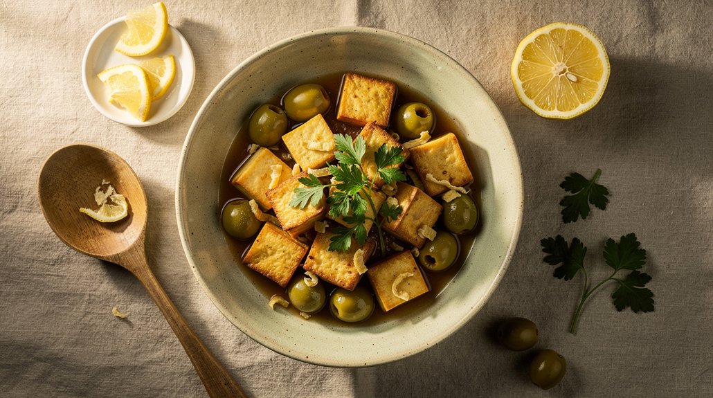 Crispy Tofu With Olives & Preserved Lemon