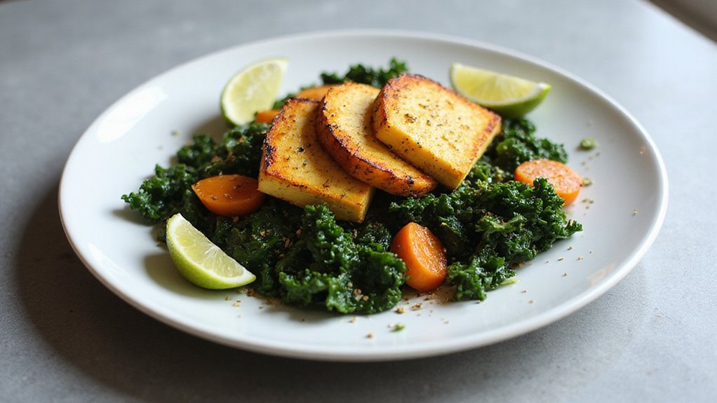 Easy Mustard-Crusted Tofu With Kale (30 Minutes)