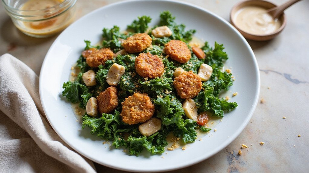 Garlicky Kale & Chickn Salad (Easy & Cheesy)