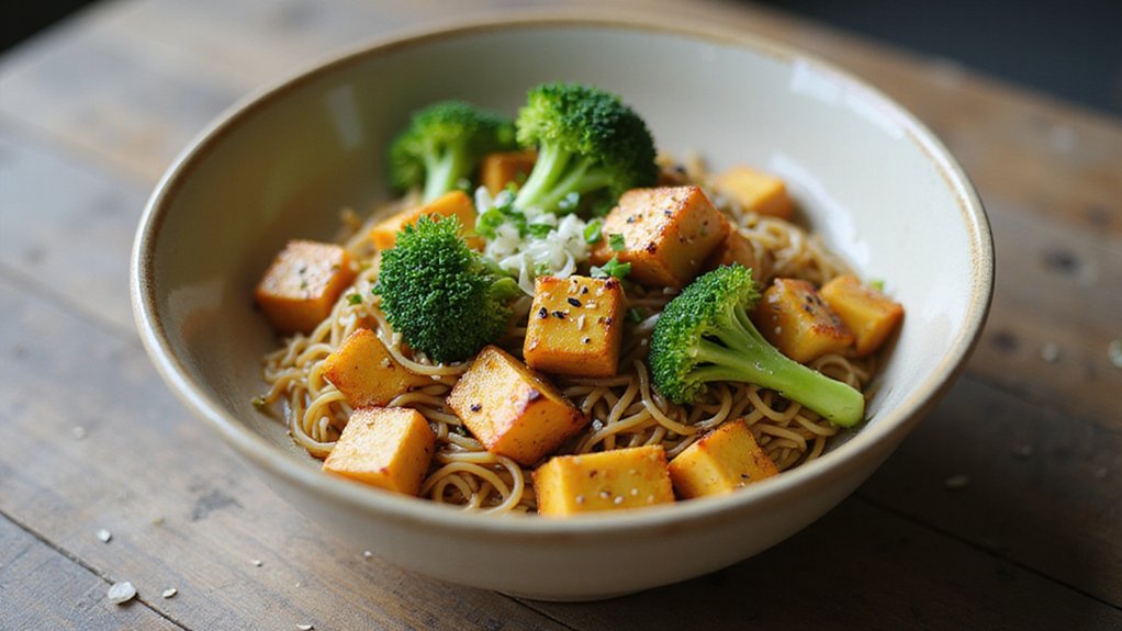 Noodles With Stir-Fried Tofu Broccoli