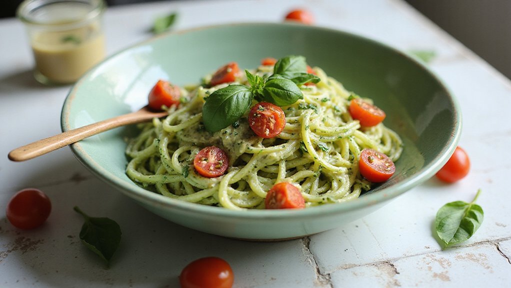 Raw Zucchini Pasta With Creamy Basil Sauce