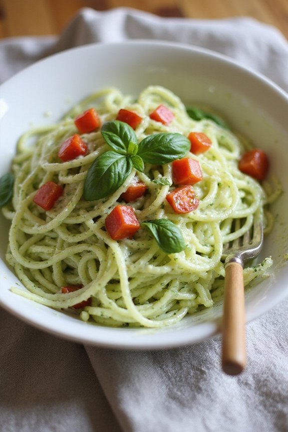 Raw Zucchini Pasta With Creamy Basil Sauce - preparation