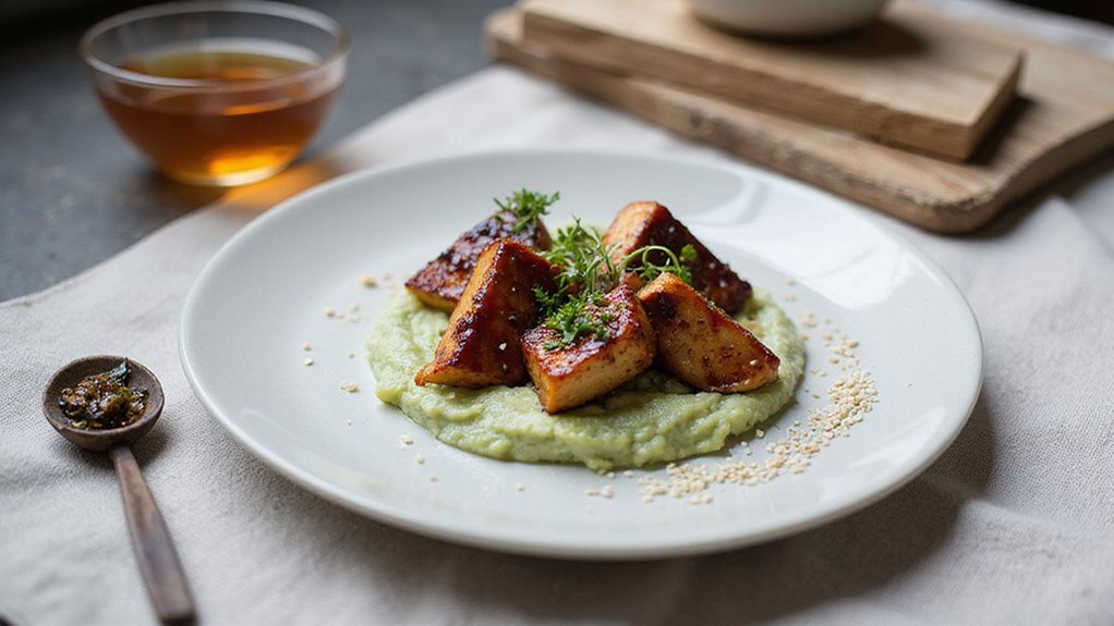 Tofu Dengaku With Celery Root Puree
