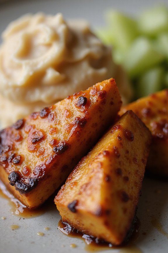 Tofu Dengaku With Celery Root Puree - preparation
