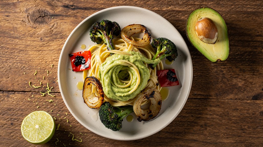 Vegan Avocado Pasta With Blackened Veggies (Quick)