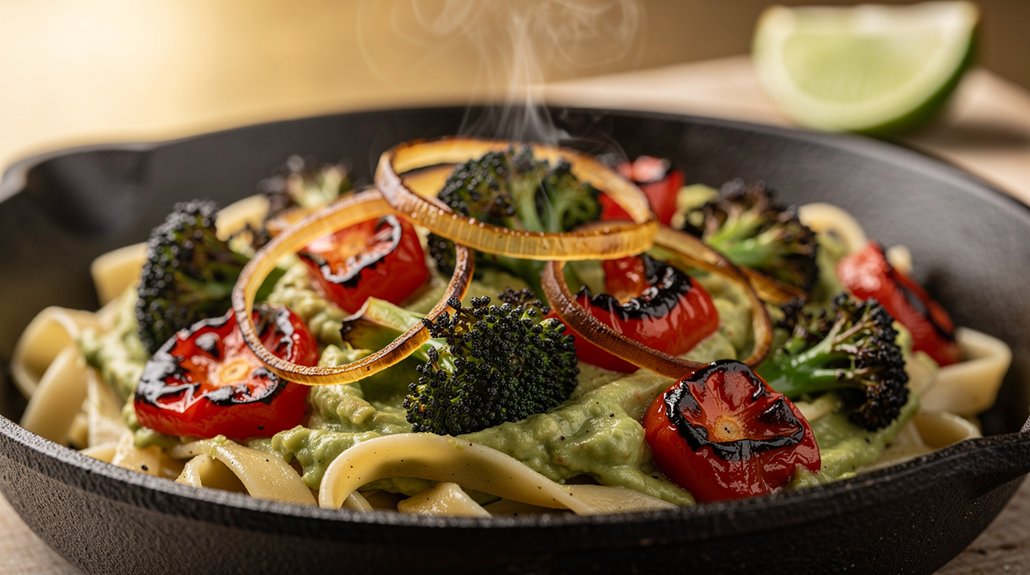 Vegan Avocado Pasta With Blackened Veggies (Quick) - preparation