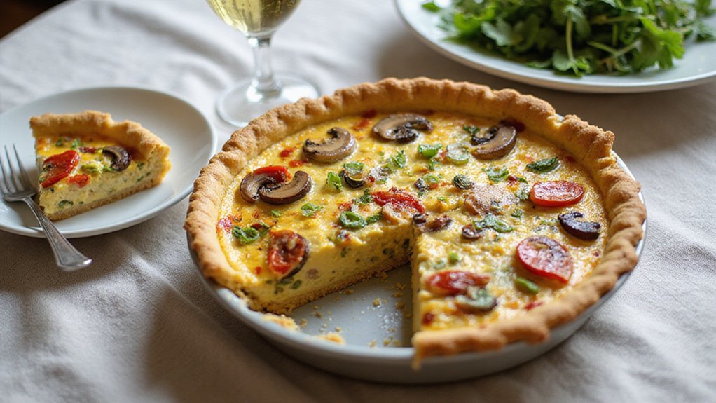 Vegan Red Pepper Mushroom Quiche (Rice Crust)